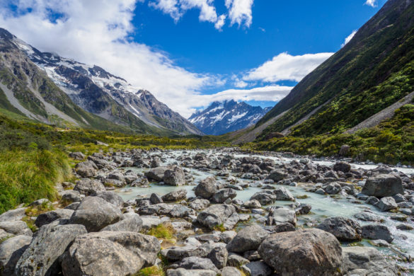 Aoraki Mt Cook Nationalpark - Hooker Valley und Aoraki Mt Cook im Hintergrund