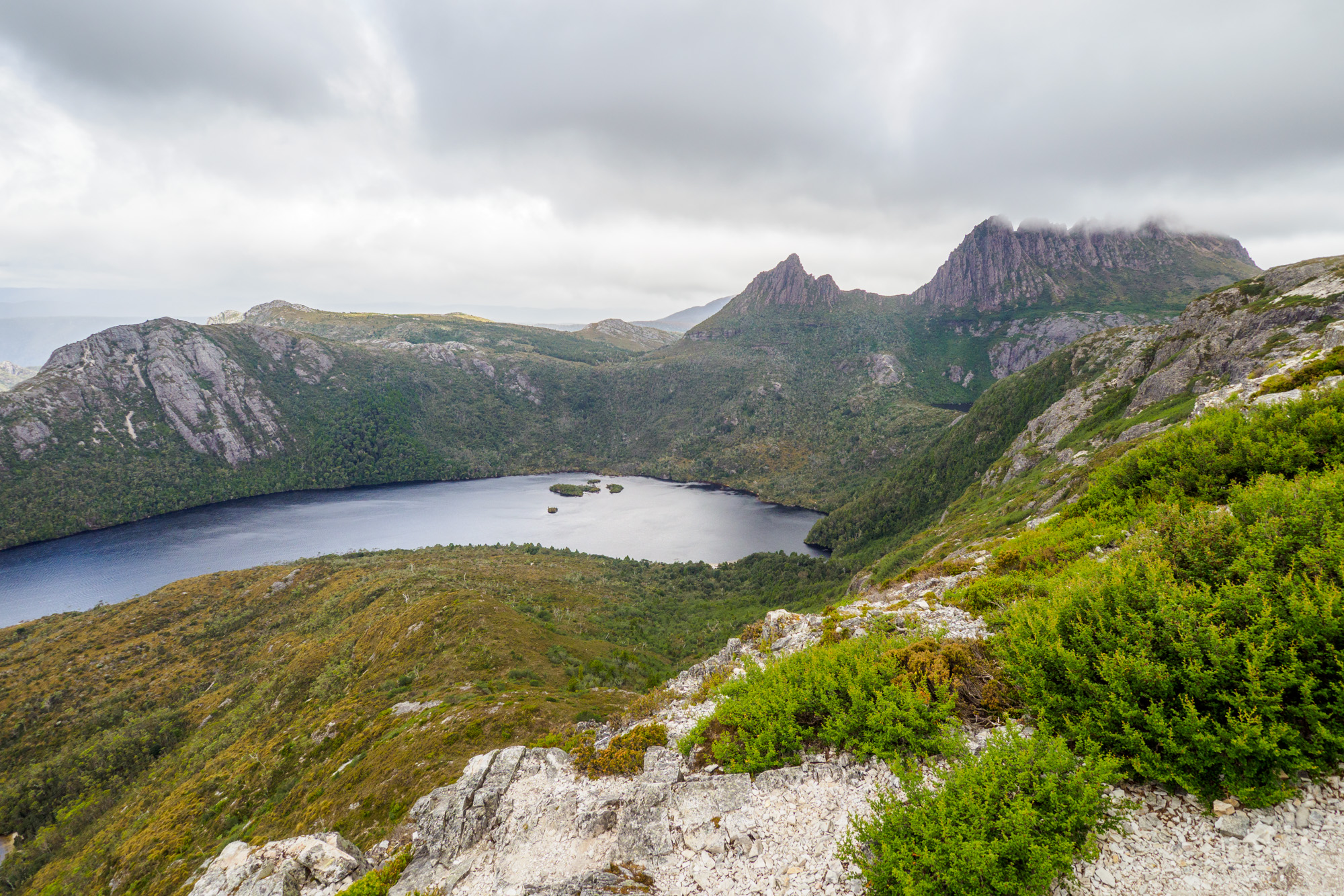 Cradle Mountain Nationalpark- Marions Lookout mit Dove Lake und Cradle Mountain